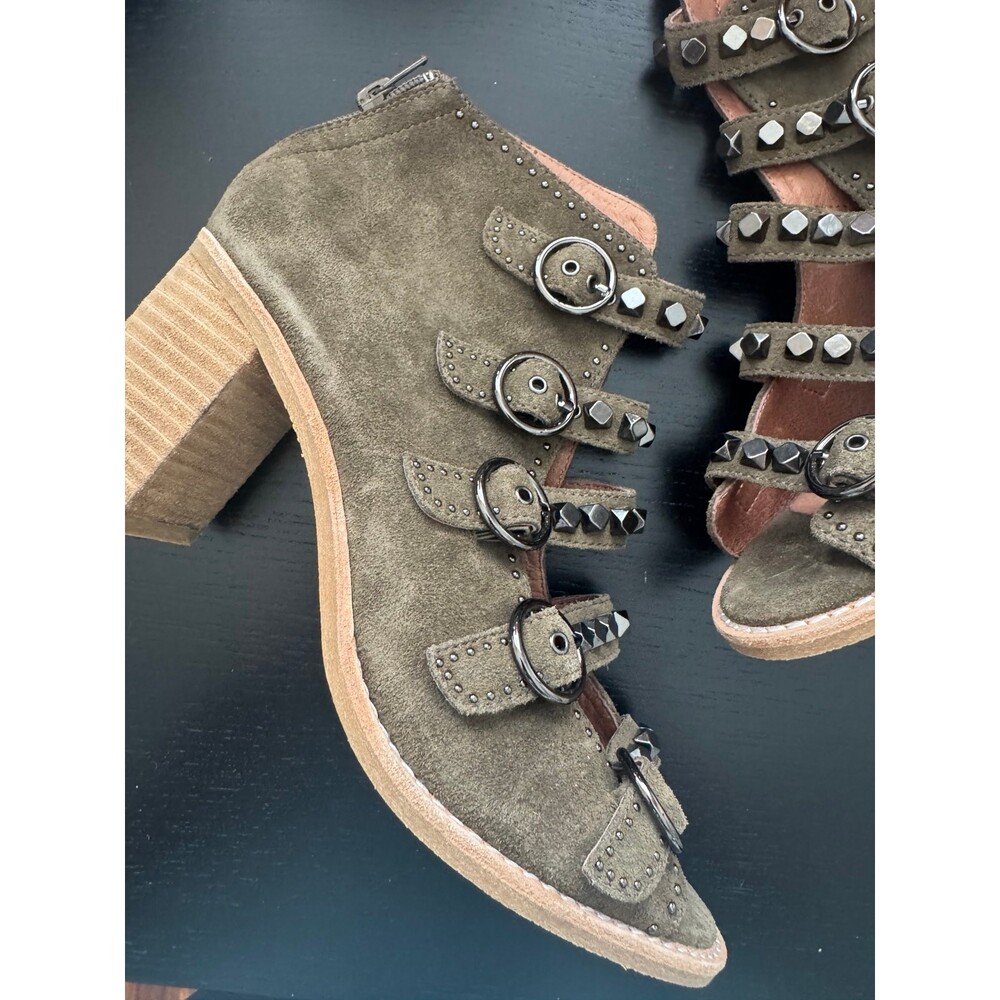 JEFFREY CAMPBELL BESS - TAUPE SUEDE STUDDED BUCKLE STRAP SANDAL BOOTIE - Picture 2 of 11